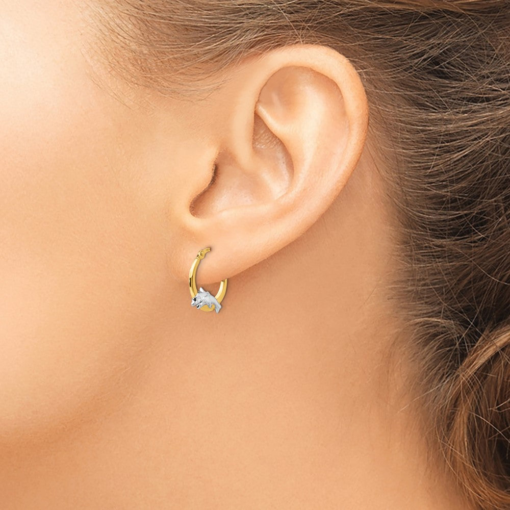 Giggles 14K Madi K w/Rhodium Dolphin Hoop Earrings