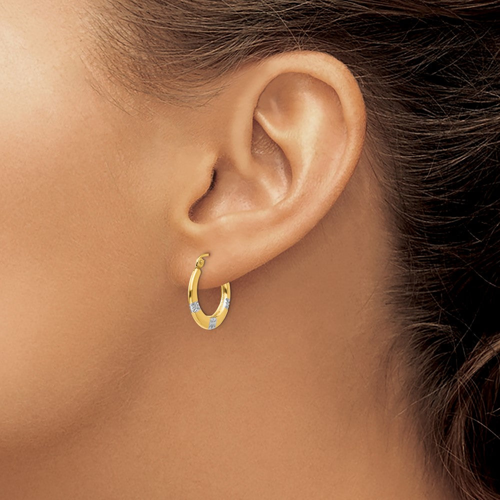 Merry Bug 14K Madi K w/Rhodium Flowers Hollow Hoop Earrings