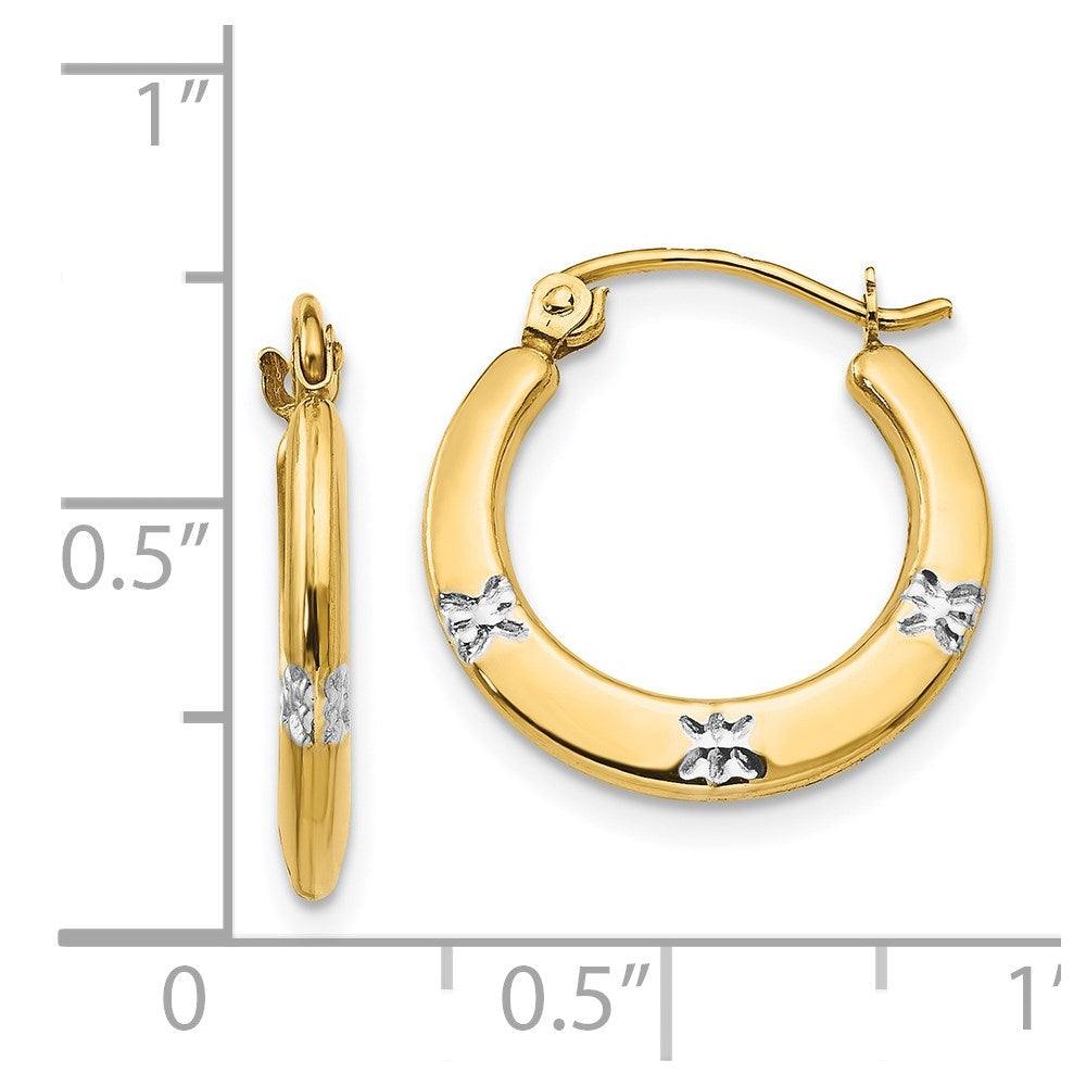 Merry Bug 14K Madi K w/Rhodium Flowers Hollow Hoop Earrings