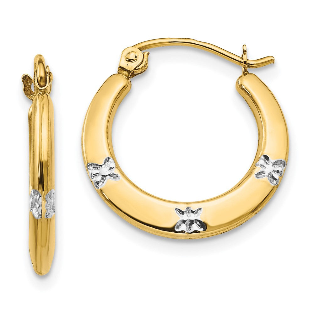 Merry Bug 14K Madi K w/Rhodium Flowers Hollow Hoop Earrings