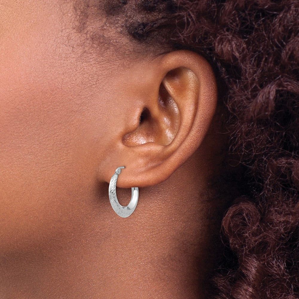 Twinkle 14K White Gold Madi K Textured Hollow Hoop Earrings