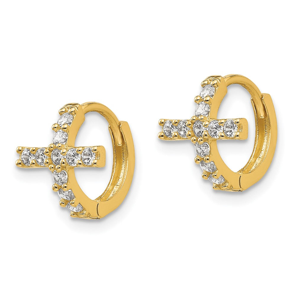 Sunny 14K Madi K Polished CZ Cross Hinged Hoop Earrings