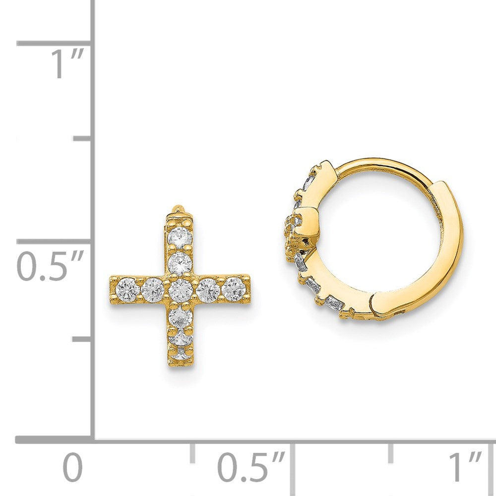 Sunny 14K Madi K Polished CZ Cross Hinged Hoop Earrings
