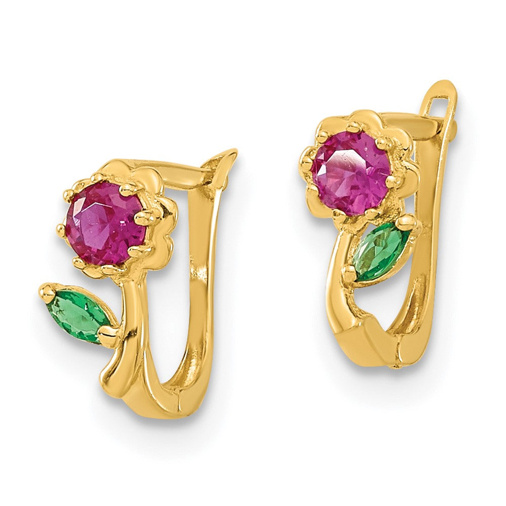 Luna 14k Madi K Polished Red & Green CZ Flower Hoops
