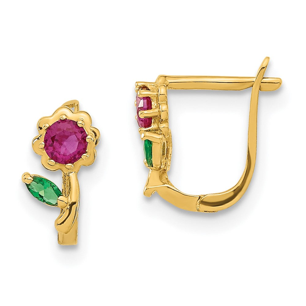 Luna 14k Madi K Polished Red & Green CZ Flower Hoops