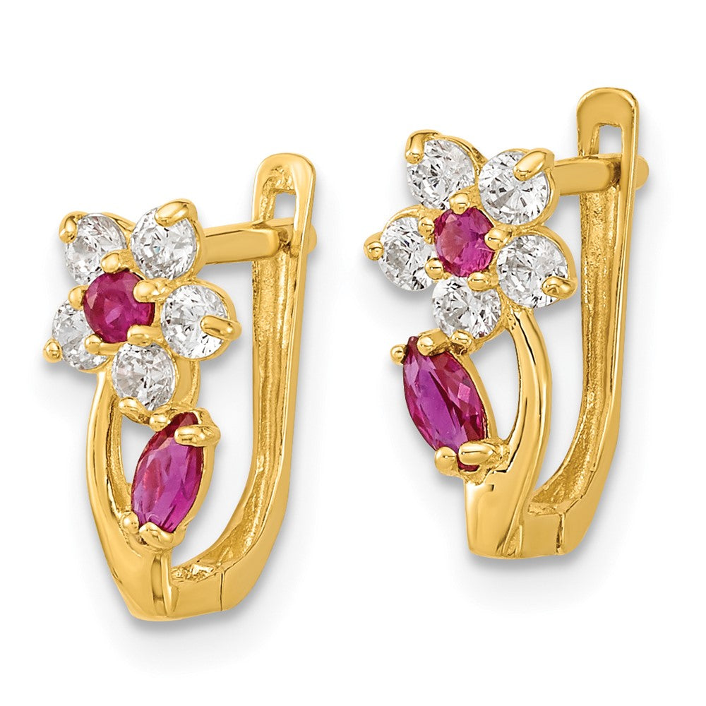 Buddy 14k Madi K Red & Clear CZ Flower Hinged Earrings