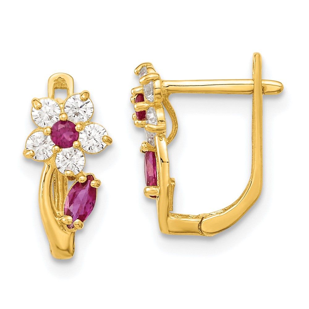Buddy 14k Madi K Red & Clear CZ Flower Hinged Earrings