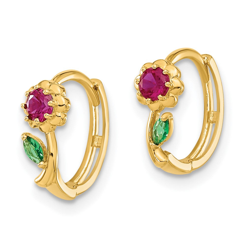 Buddy 14k Madi K Red & Green CZ Hinged Hoop Earrings