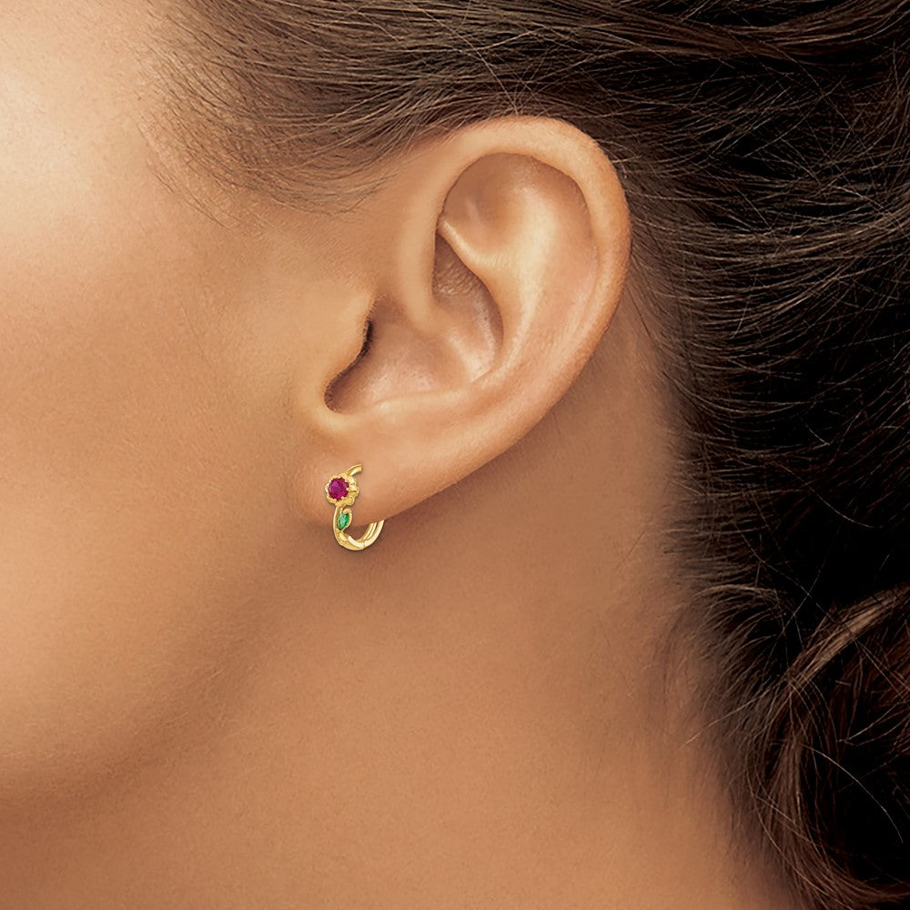 Buddy 14k Madi K Red & Green CZ Hinged Hoop Earrings