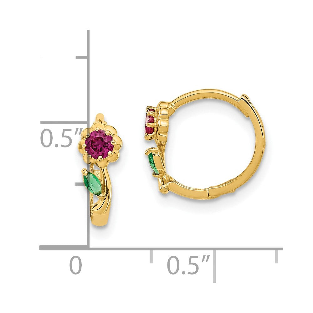 Buddy 14k Madi K Red & Green CZ Hinged Hoop Earrings