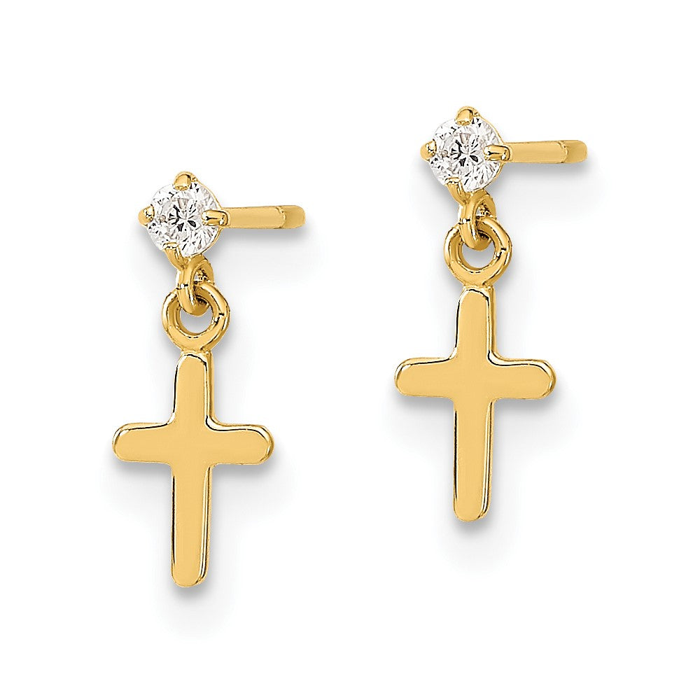 Bunny Puff 14k Madi K Childrens CZ Cross Post Dangle Earrings