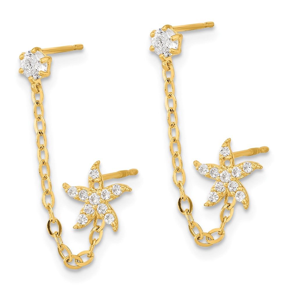 Minnie Bug 14k Madi K CZ Double Post w/Chain Starfish Earring