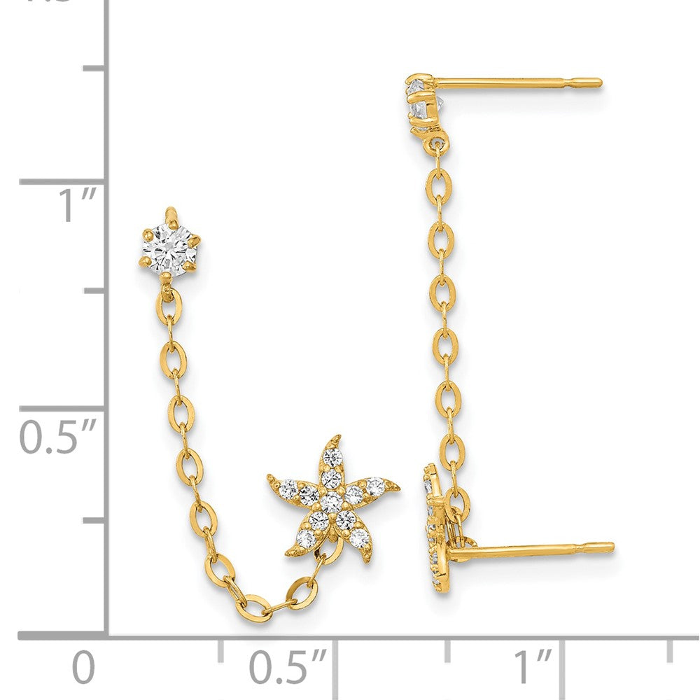 Minnie Bug 14k Madi K CZ Double Post w/Chain Starfish Earring