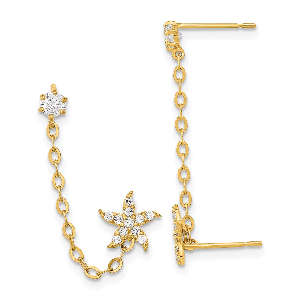 Minnie Bug 14k Madi K CZ Double Post w/Chain Starfish Earring