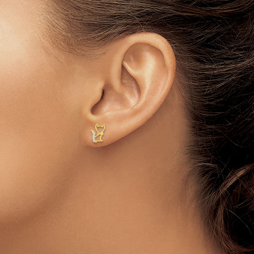 Bumble 14k Madi K Childrens Kitten w/CZ Tail Post Earrings