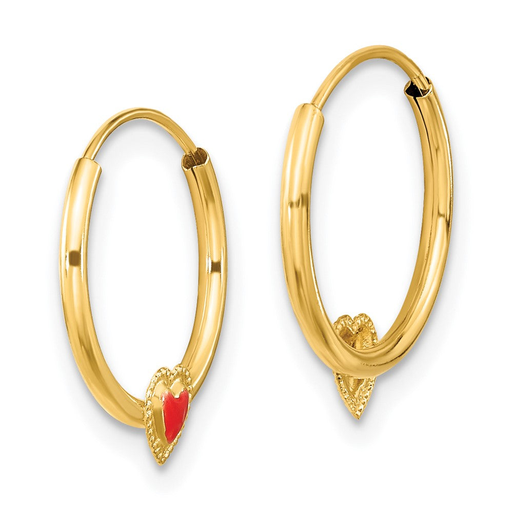 Buddy 14k Madi K Polished Red Enameled Heart Hoops