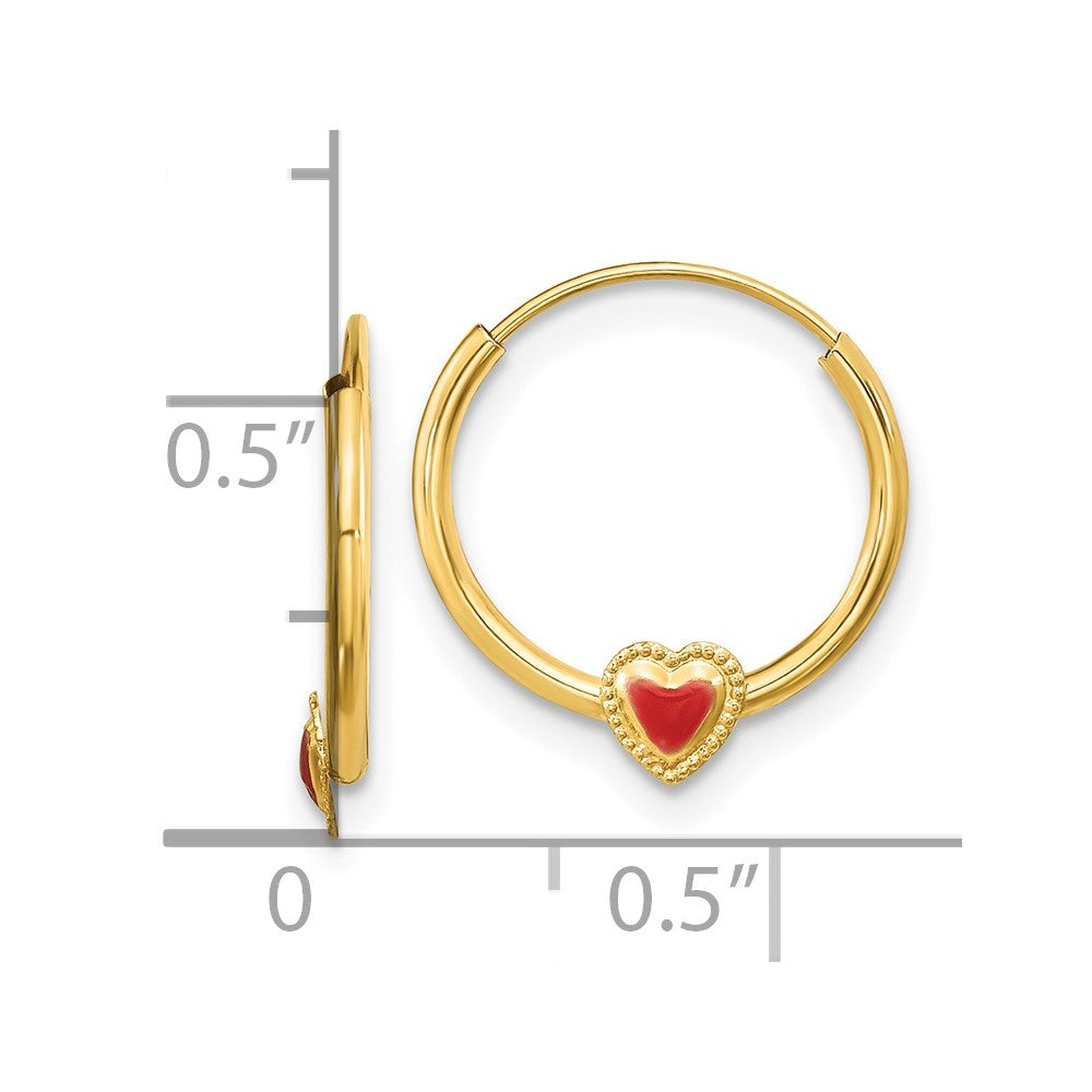 Buddy 14k Madi K Polished Red Enameled Heart Hoops