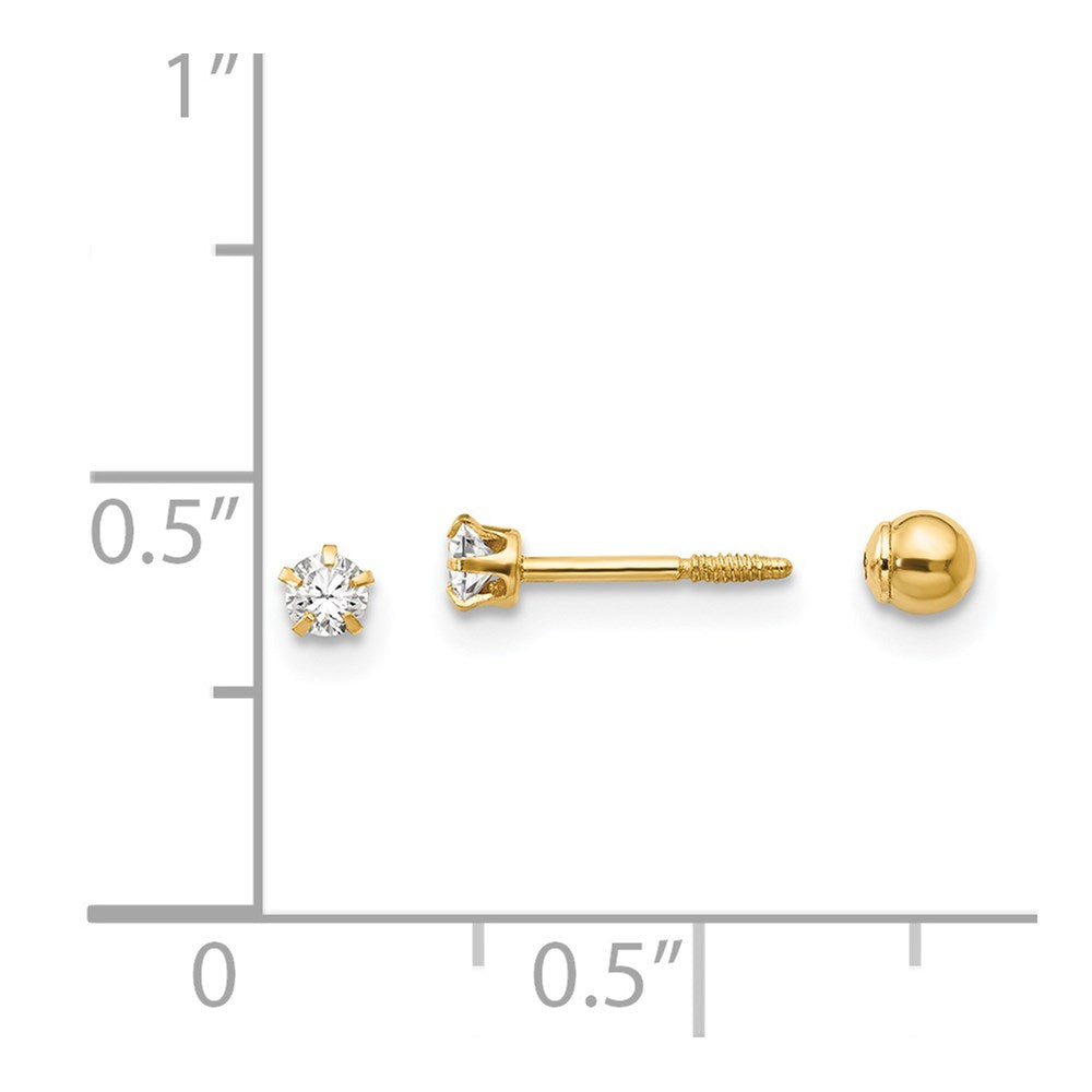 Cherry Wink 14k Madi K Polished Reversible Crystal & 3mm Ball Earrings
