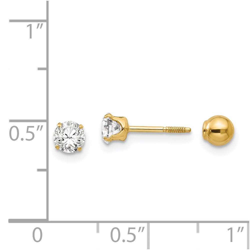 Puddle Bloom 14k Madi K Polished Reversible CZ & 4mm Ball Earrings