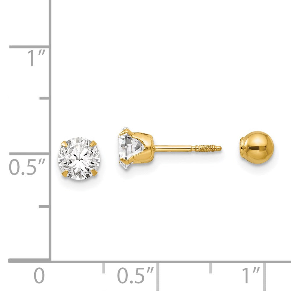 Puddle Glow 14k Madi K Polished Reversible 5mm CZ & Ball Earrings