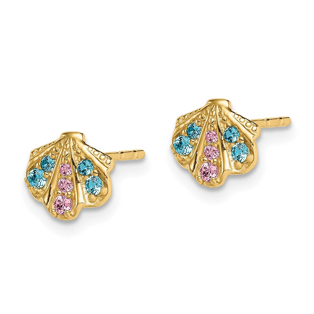 Sunbeam Puff 14k Madi K Blue & Pink CZ Seashell Post Earrings