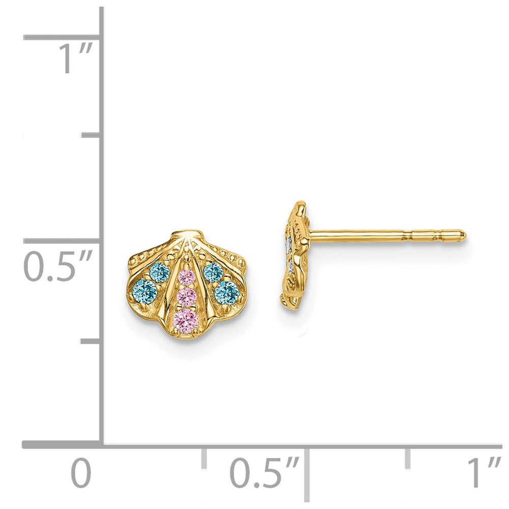 Sunbeam Puff 14k Madi K Blue & Pink CZ Seashell Post Earrings