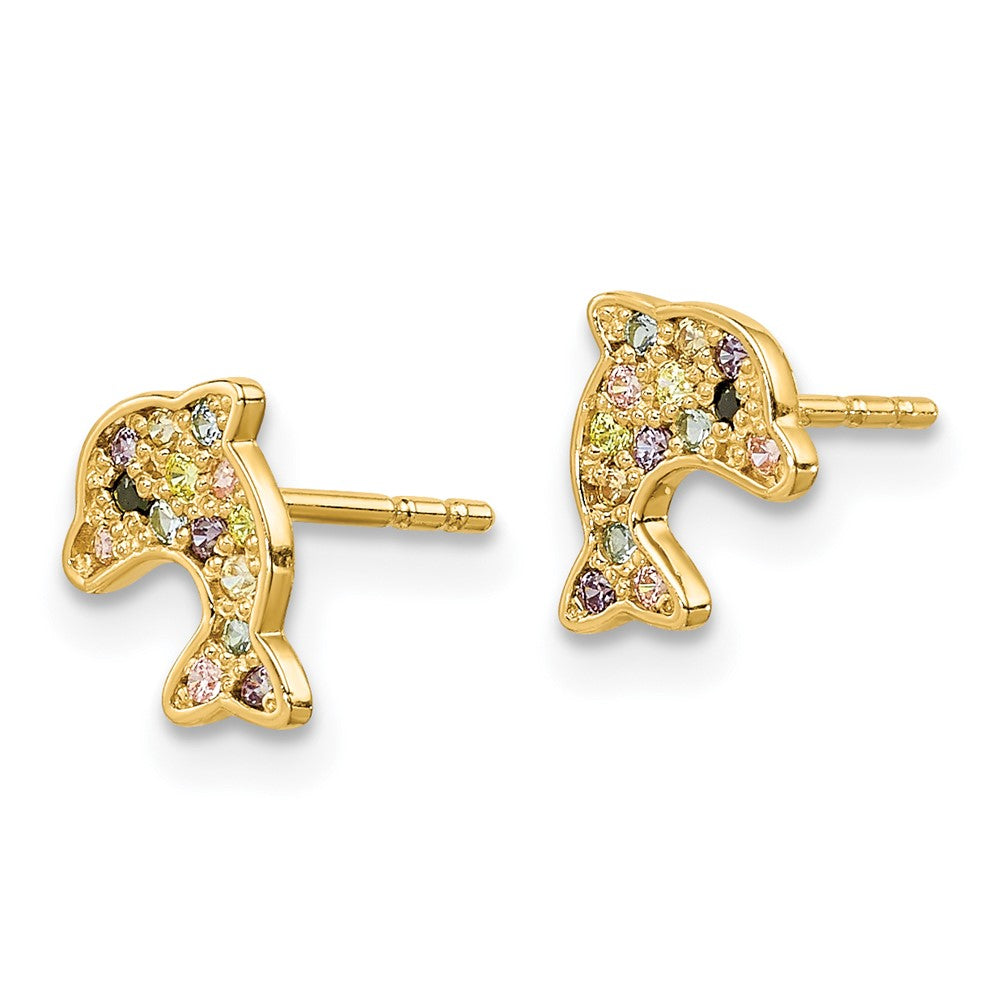 Sunny Shine 14k Madi K Multi-colored CZ Dolphin Post Earrings