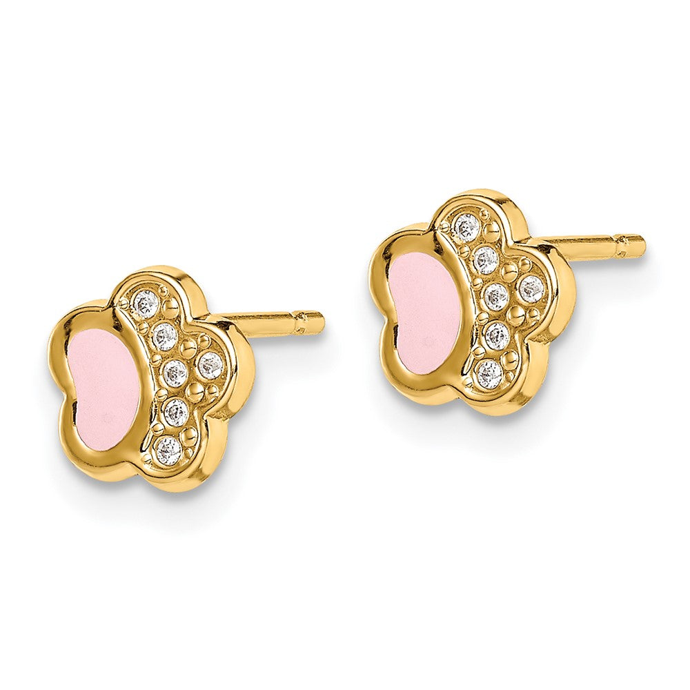 Cocoa Wink 14k Madi K CZ Pink Enamel Paw Post Earrings