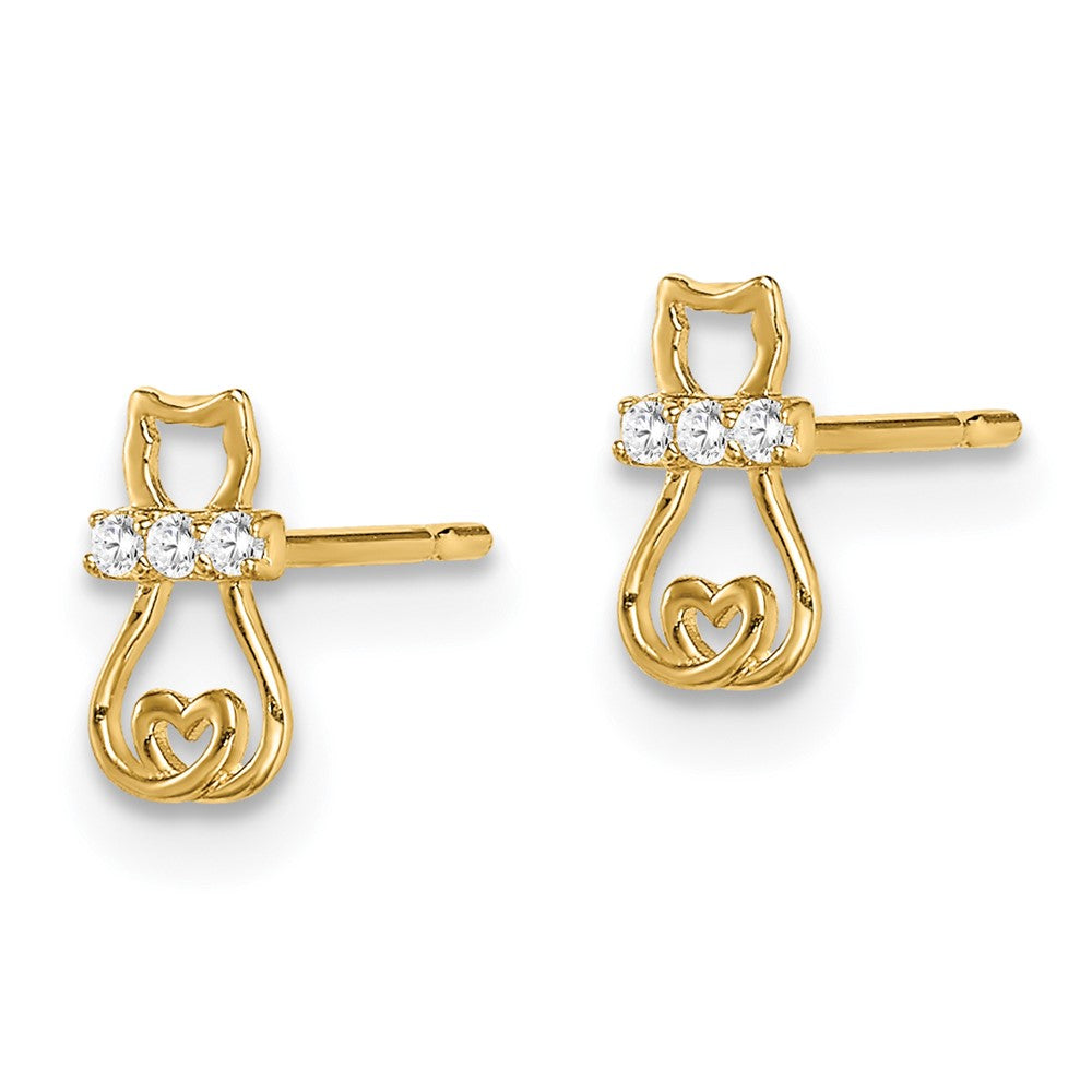 Sparkle Bean 14k Madi K CZ Cat with Heart Tail Post Earrings