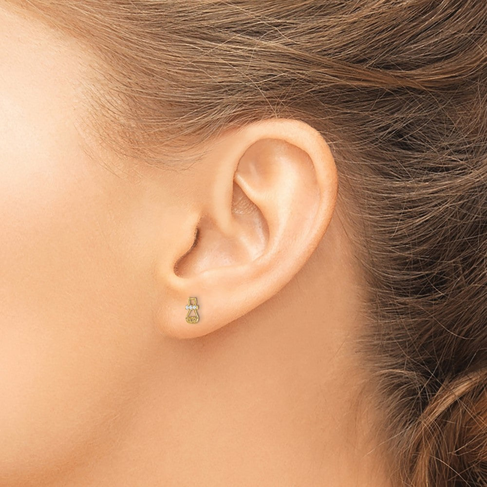 Sparkle Bean 14k Madi K CZ Cat with Heart Tail Post Earrings