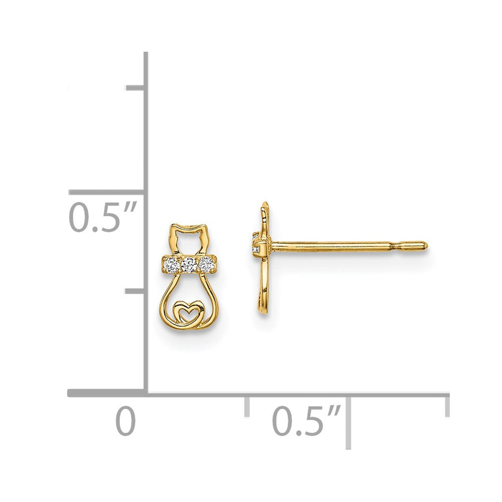 Sparkle Bean 14k Madi K CZ Cat with Heart Tail Post Earrings