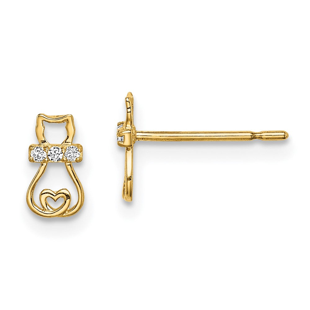 Sparkle Bean 14k Madi K CZ Cat with Heart Tail Post Earrings
