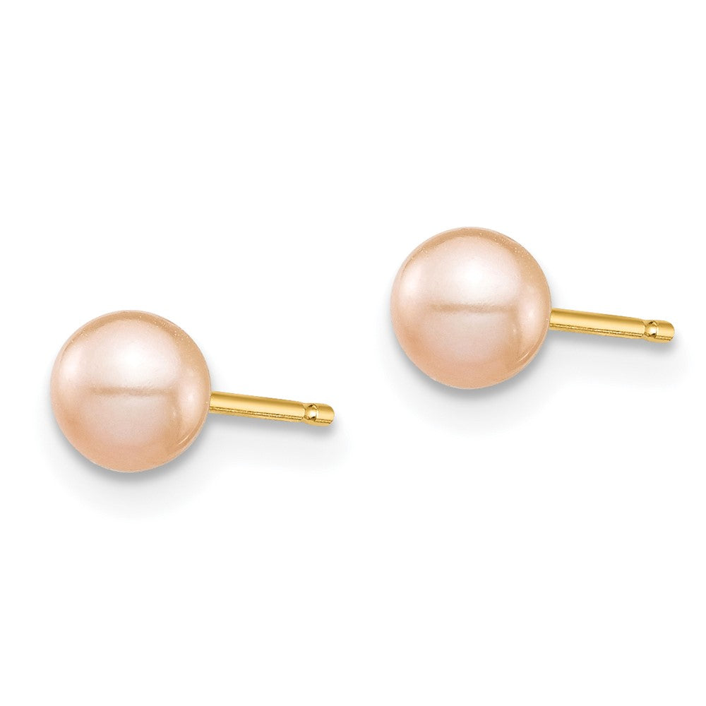 Jellybean Puff 14k Madi K 4-5mm Pink Round Freshwater Cultured Pearl Stud Post Earrings with Silicone Backs