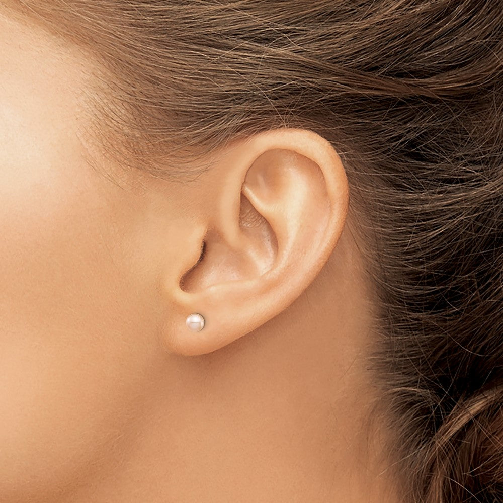 Jellybean Puff 14k Madi K 4-5mm Pink Round Freshwater Cultured Pearl Stud Post Earrings with Silicone Backs
