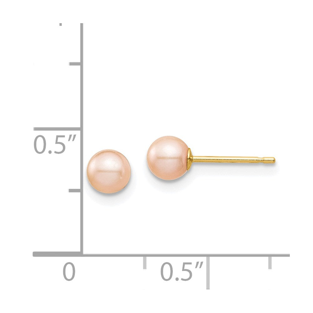 Jellybean Puff 14k Madi K 4-5mm Pink Round Freshwater Cultured Pearl Stud Post Earrings with Silicone Backs
