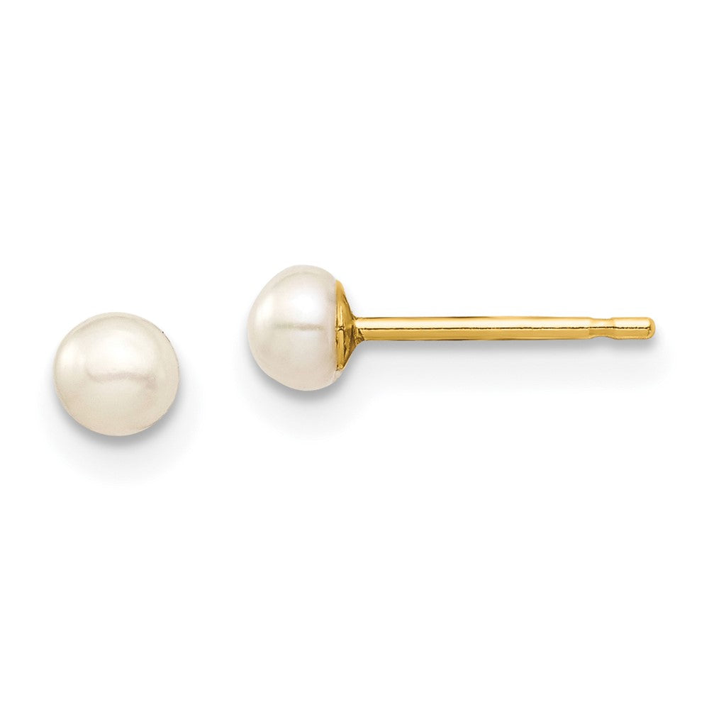 Sprout Drift 14k Madi K 3-4mm White Button Freshwater Cultured Pearl Stud Post Earrings with Silicone Backs