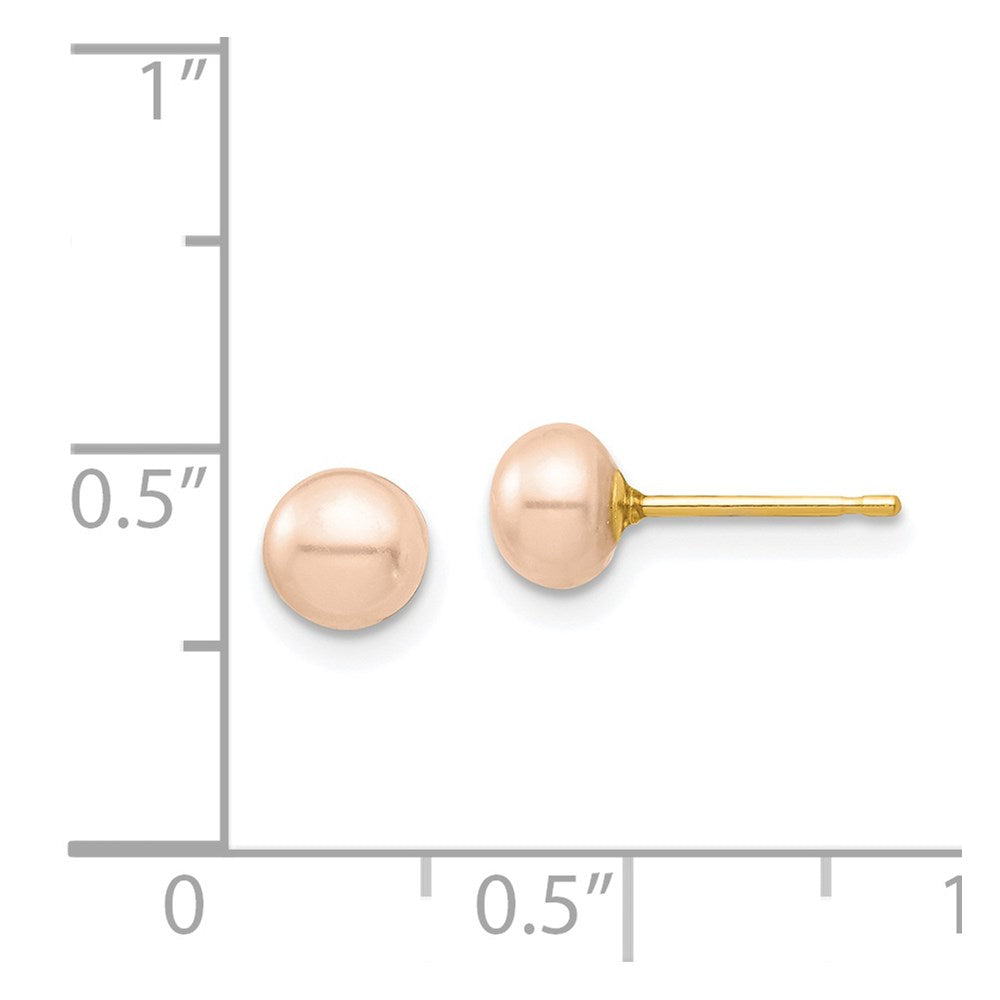 Twinkle Puff 14k Madi K 5-6mm Pink Button Freshwater Cultured Pearl Stud Post Earrings with Silicone Backs