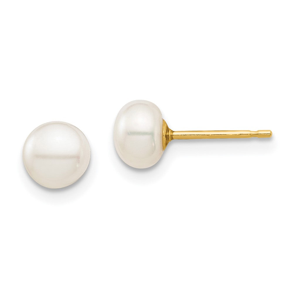 Doodle Boo 14k Madi K 5-6mm White Button Freshwater Cultured Pearl Stud Post Earrings with Silicone Backs