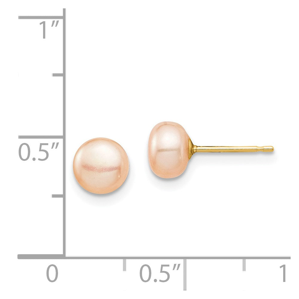 Button Shine 14k Madi K 6-7mm Pink Button Freshwater Cultured Pearl Stud Post Earrings with Silicone Backs