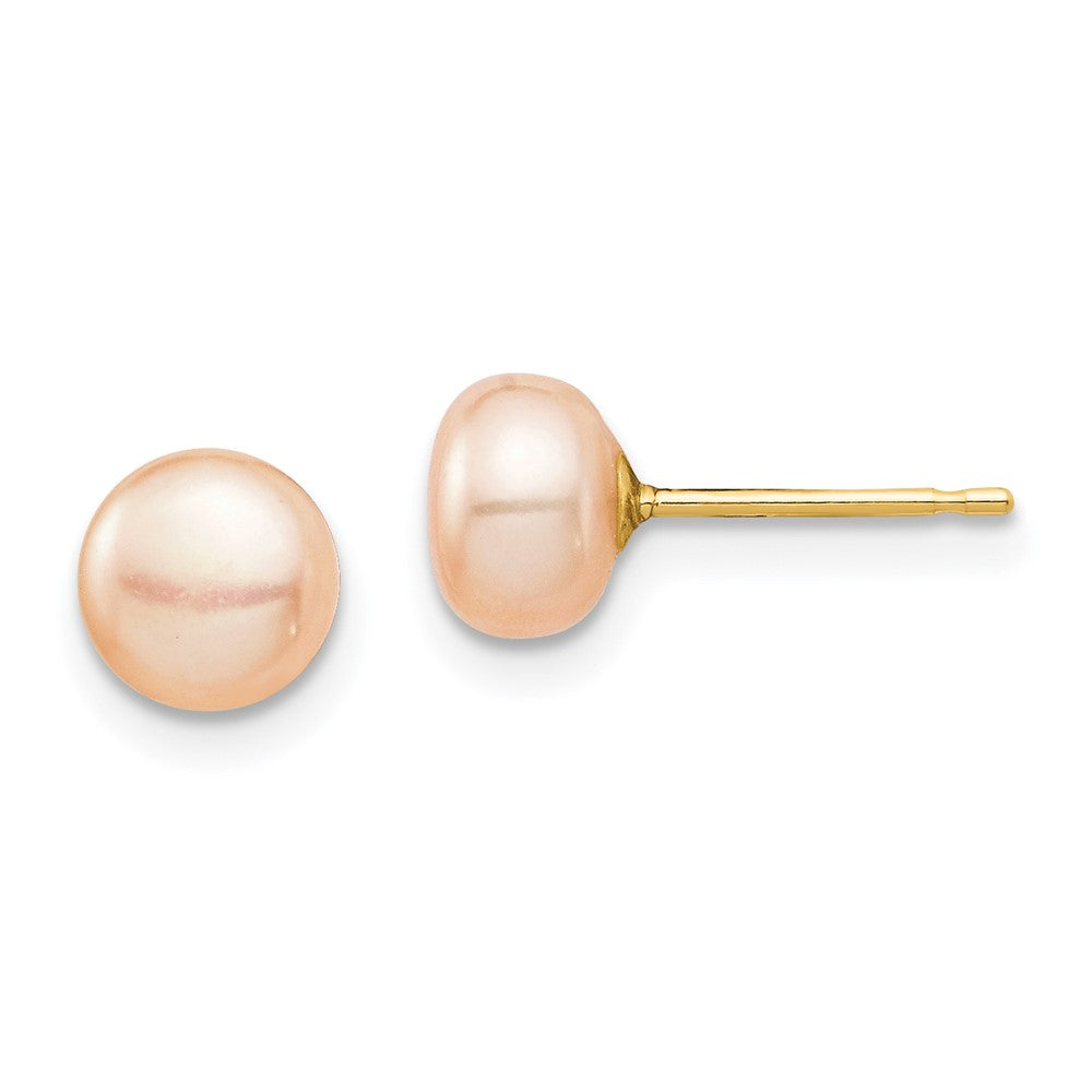 Button Shine 14k Madi K 6-7mm Pink Button Freshwater Cultured Pearl Stud Post Earrings with Silicone Backs