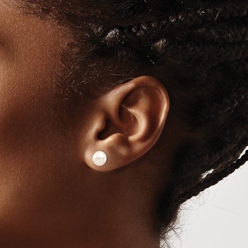 Sprinkle Buddy 14k Madi K 7-8mm White Button Freshwater Cultured Pearl Stud Post Earrings with Silicone Backs