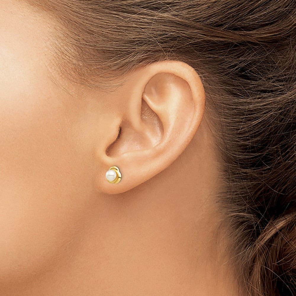 Peanut Cloud 14k Madi K 4-5mm White Button Freshwater Cultured Pearl Post Earrings with Silicone Backs