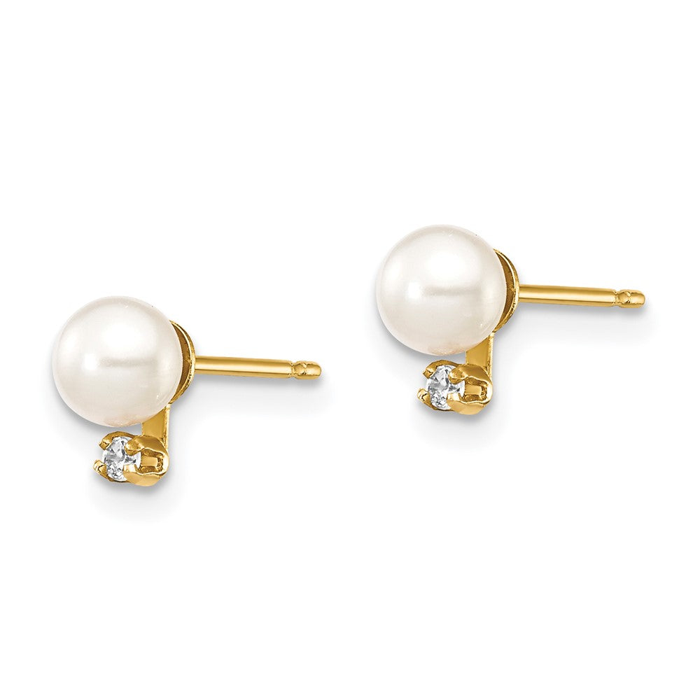 Fluffy Song 14k Madi K 4-5mm White Round Freshwater Cultured Pearls and CZ Post Earrings