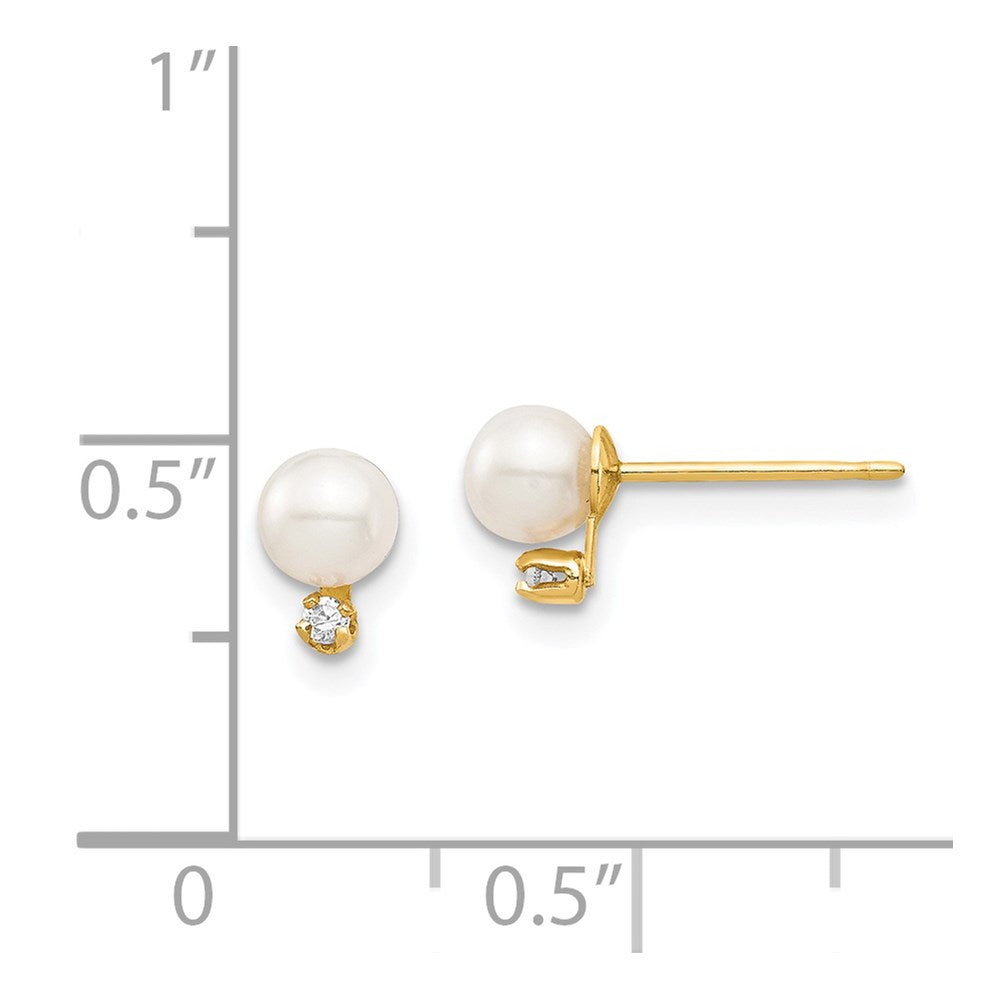Fluffy Song 14k Madi K 4-5mm White Round Freshwater Cultured Pearls and CZ Post Earrings