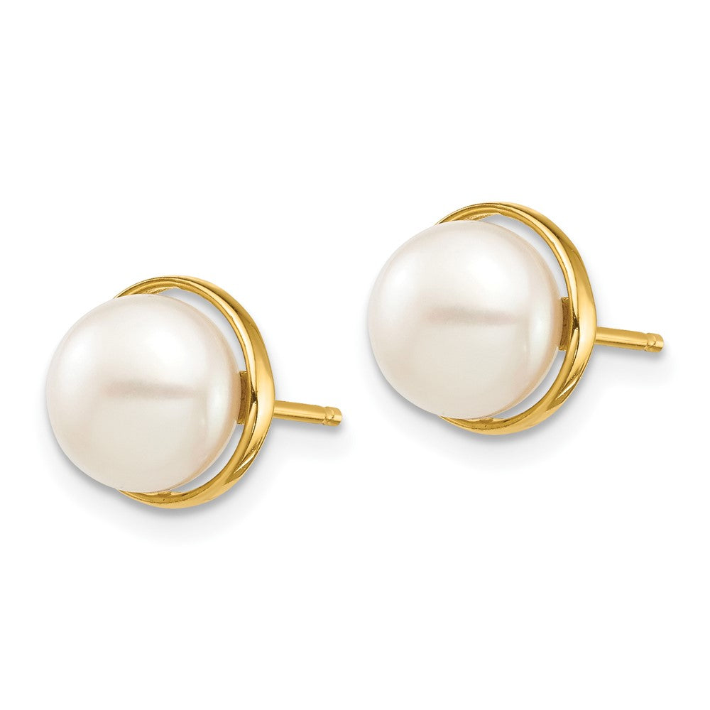 Sunbeam Song 14k Madi K 7-8mm White Button Freshwater Cultured Pearl Post Earrings with Silicone Backs