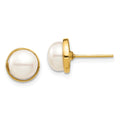 Sunbeam Song 14k Madi K 7-8mm White Button Freshwater Cultured Pearl Post Earrings with Silicone Backs