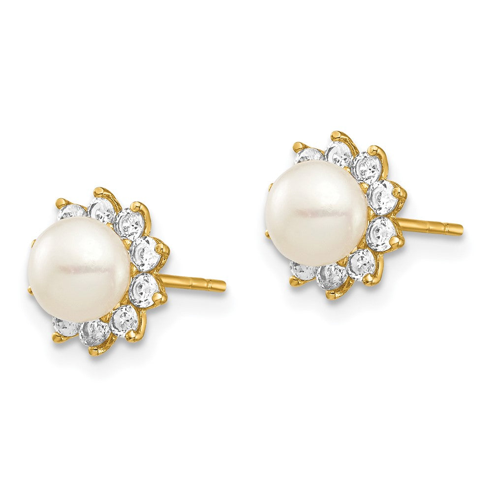 Turtle Nook 14k Madi K 5-6mm White Button Freshwater Cultured Pearl and CZ Post Earrings with Silicone Backs