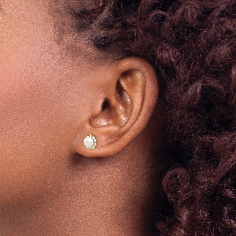 Turtle Nook 14k Madi K 5-6mm White Button Freshwater Cultured Pearl and CZ Post Earrings with Silicone Backs