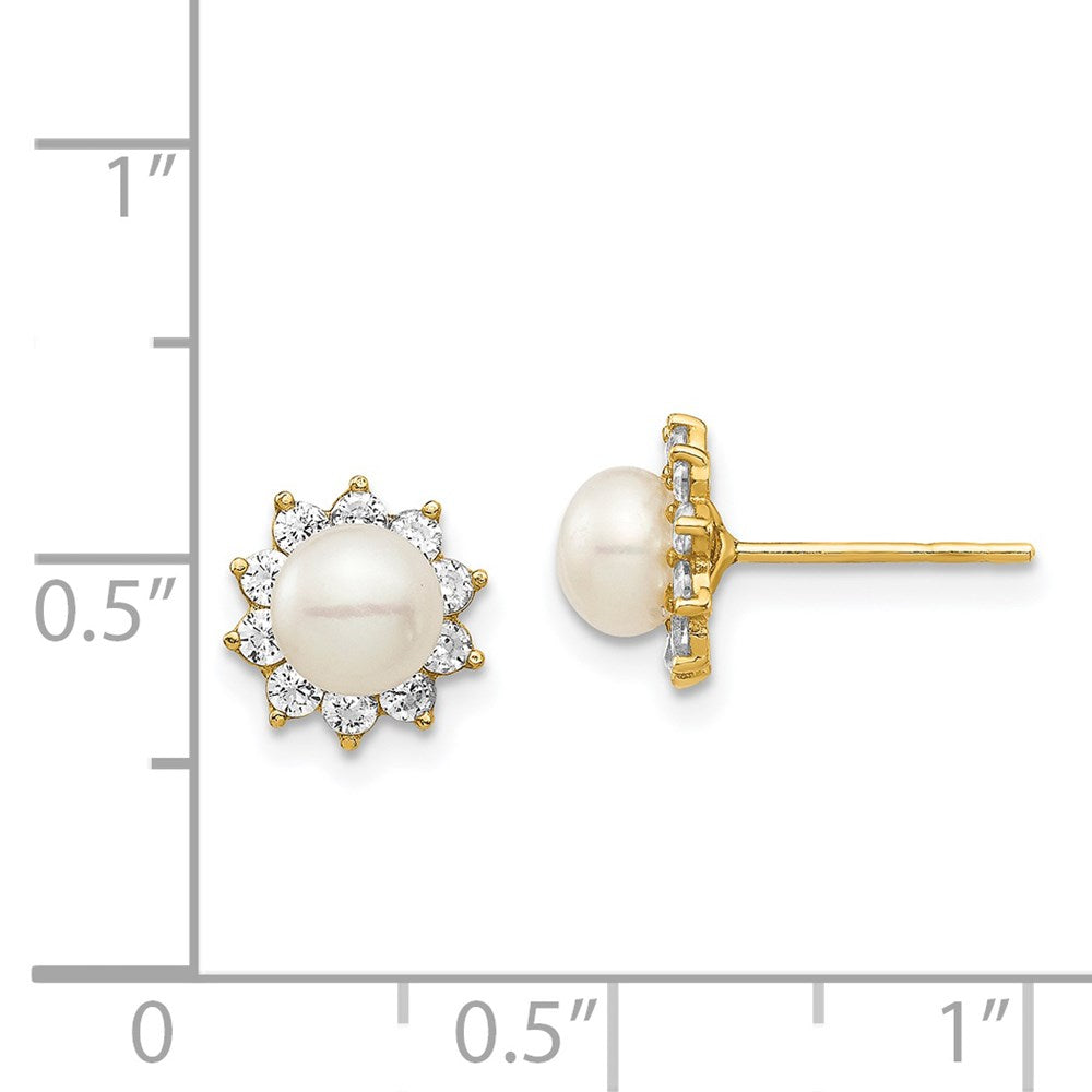Turtle Nook 14k Madi K 5-6mm White Button Freshwater Cultured Pearl and CZ Post Earrings with Silicone Backs
