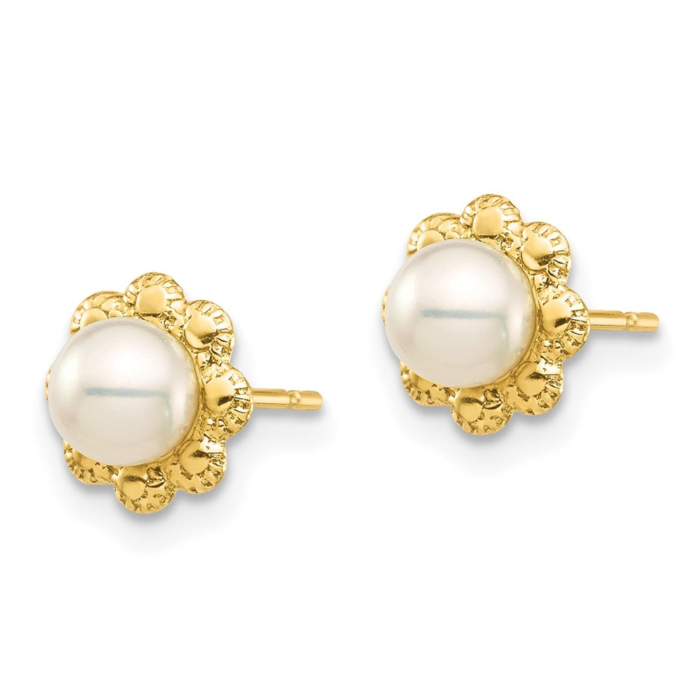Sprinkle Cloud 14k Madi K 4-5mm White Button Freshwater Cultured Pearl Flower Post Earrings with Silicone Backs